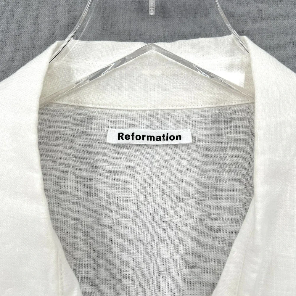 REFORMATION Sky Top Relaxed Linen Shirt Womens Large White Long Sleeve Button Up - Picture 10 of 14